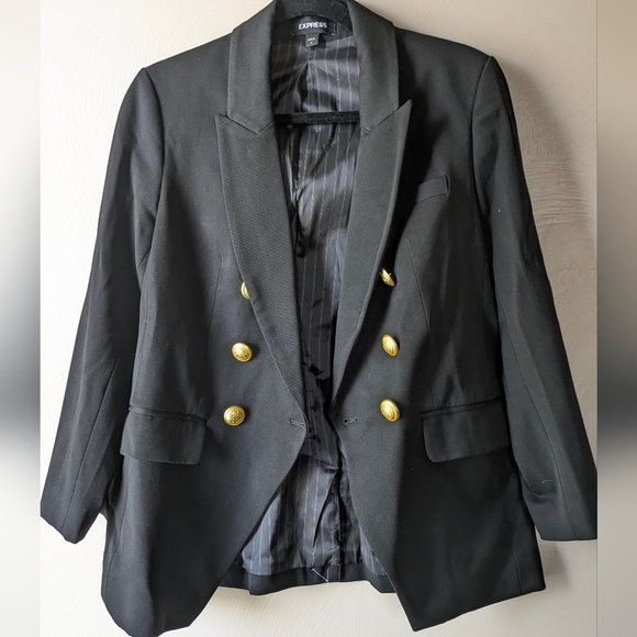 EXPRESS Double Breasted Jacket Blazer Black with Gold Buttons Womens 6 - Picture 2 of 9